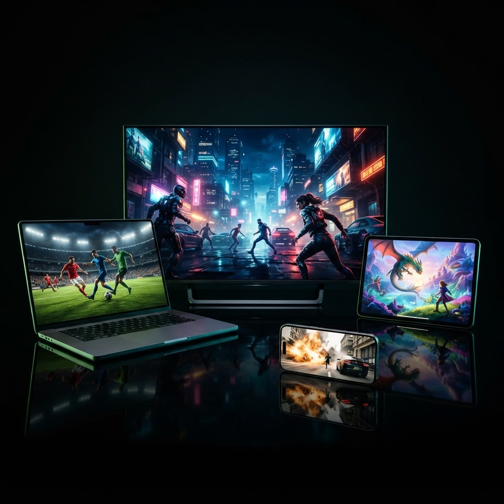 IPTV4ME running on TV, laptop, tablet and phone